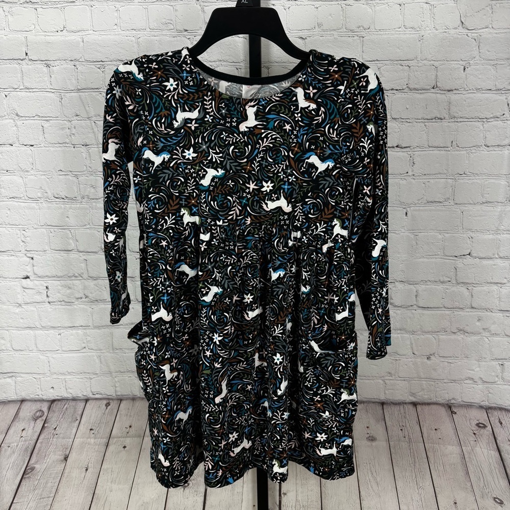 Hanna Andersson Unicorn Print Long Sleeve Dress Size 10